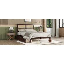 Full Size Bed With Rattan Headboard & 2 Storage Drawers, Solid Rubber Wood Bed Frame With Enhanced Support Slats, Platform Bed In Espresso (Mattress Not Included) - Espresso + Gỗ cao su + Đầy đủ - Xem 11