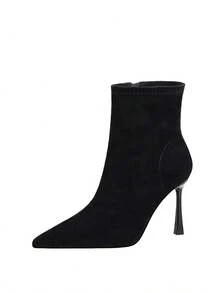 欧式宴会优雅麂皮尖头细高跟侧拉链修身踝靴（女款）