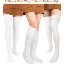 Women Thigh High Socks Extra Long Cotton Knit Warm Thick Tall Long Boot Stockings Leg Warmers,28126065 - trắng - Xem 2