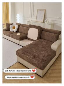 1pc Thick Warm Jacquard Soft Velvet Anti-Slip Sofa Seat Cushion Cover, Style Soft & Skin-Friendly Pet-Proof Elastic Sofa Slipcover, Autumn/Winter Anti-Scratch Sofa Skirt Fit For L-Shaped Combination Sofa And 1/2/3/4 Seat Sofa (Sold Individually) - Coffee Brown - View 9