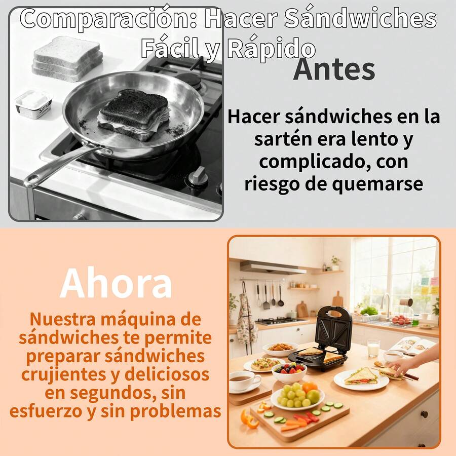 Máquina de Sándwiches Negra con Luz Indicadora Antiadherente y Fácil de Limpiar 750W Multifuncional para Cocción - Tipo de Enchufe A USA (110-127V) - Ver 1