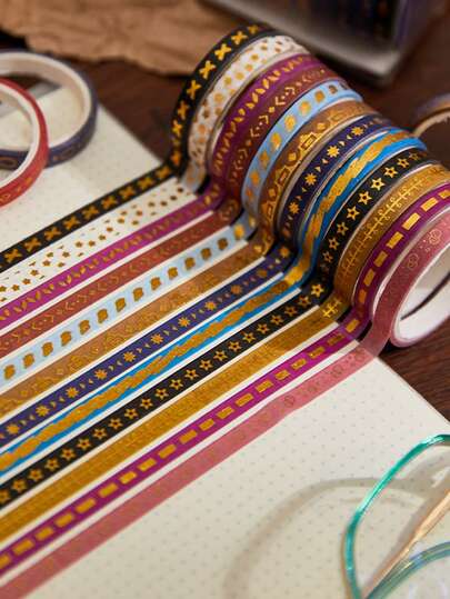 20 Rolls Of Hot Stamping Washi Tape For Diary, Golden Or Silver Hot Stamping Linear Pattern And Paper Tape Ultra-Fine Set, 5Mm Wide, For, Scrapbooking, Diary, Birthday Card, Mobile Phone Case, Furniture DecorationPhoto Album, Decorative Dividing Line Tape