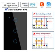 Voice Control Smart Light Switch - Works With Alexa Via Tuya Smart Life - US Standard Wall Touch Switch 1/2/3/4 Gang Neutral Wire Required For Smart Home - Black - View 11
