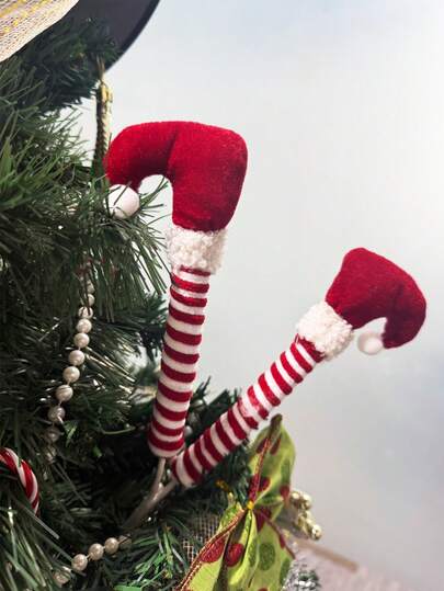 4pcs/1pc Colorful Christmas Leg Pendant, Suitable For Decorating Your Christmas Tree And Room, Christmas Decoration, Curved Hook Boot Spiral Spring Plastic Cut Colored Christmas Ornaments, Seasonal Decor, Christmas Party Decoration