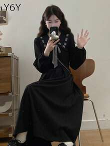 Y6Y 2025 Autumn/Winter Youthful Black Peter Pan Collar Slimming Black Dress For Women - Black - View 5