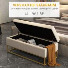 HOMCOM Storage Bench With Cushion And Flip-Top Lid In Beige Velvet Look, Bed Bench With Steel Legs 110x44x49 Cm For Hallway And Living Room - 1 - 查看 4