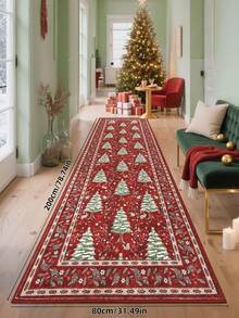 1pc Christmas Tree Carpet, Non-Slip And Washable, Suitable For Living Room, Bedroom, Hallway, Indoor And Outdoor Use, Easy To Create Warm Christmas Home And Room Decor - Red - View 8