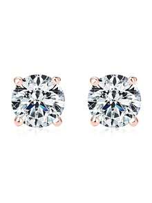2.0 Carat Total Weight Moissanite Stud Earrings, 925 Sterling Silver Screw Back, 6.5mm-1 Carat D Color VVS1 Clarity Round Cut Moissanite Earrings, Jewelry Gift For Women, Anniversary, Birthday, Christmas - 玫瑰金 - 查看 3