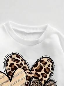Heart Print Round Neck Sweatshirt And Flare Pants Set For Young Girls - White - View 5
