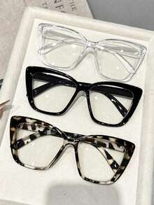 3pairs Women Plastic Cat Eye Frame Casual Style Classic Modern Simple Style Basic All-Match Clear Eyeglasses Combination For Street Snap,Daily Life,Back-To-School Essentials,Business Casual Woman Accessories Su - Multicolor - View 6
