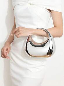 FOREVER MIYIN Túi xách hình trăng lưỡi liềm bằng acrylic, túi đeo vai chéo đa năng thời trang, thích hợp đựng điện thoại, tai nghe, lì xì, quà tặng ngày Valentine, sinh nhật, kỷ niệm, sang trọng cho tiệc tùng, đám cưới, tiệc chiêu đãi (Màu bạc) - Bạc - Xem 3