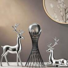 Decoración creativa de ciervo de origami minimalista dorado para Navidad, decoración de interiores, decoración de mesa de sala de estar, regalo, set de dos piezas de renos navideños, estatuas de renos dorados sentados y de pie, esculturas de renos, decoración de mesa - Multicolor - Ver 4