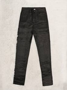 Apperloth A 狂欢朋克高腰斜口袋鳄鱼压纹 PU 皮革锥形紧身九分裤派对性感长裤个性化音乐节