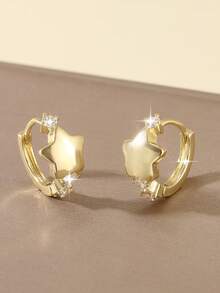 1 Pair Elegant Geometric Smooth Pentagram Round Hoop Earrings, Micro-Inlaid , Sweet Gift For Women, Birthday, Date - Round - View 1