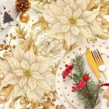 1pc Gold Flower Print Table Runner, Christmas Holiday Decor, Dining Party Accessory, Farmhouse Tabletop Decor, Suitable For Kitchen Table, Coffee Table, Cabinet, Party, Wedding, Holiday Decoration - Gold - View 6