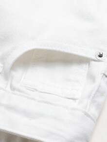 Young Boy Beige Wide Leg Cargo Jeans, Multi-Pocket Versatile Adjustable Waist Casual Denim Workwear Pants, Back To School - White - View 9