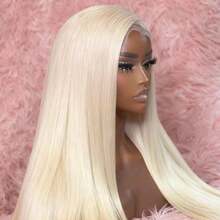 Platinum Blonde 13x4 HD Long Straight Lace Frontal Wigs For Women Remy Wig Human Hair 250 Density Glueless Human Hair Wigs Pre Plucked Bye Bye Knots White Colored Bone Straight Lace Front Wigs Human Hair With Baby Hair - 白色 - 查看 2