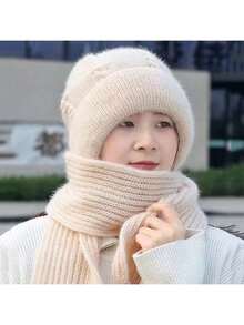 1pc Winter Fashion Thick Warm Knitted Thermal Lined Beanie Hat For Mothers - White - View 2
