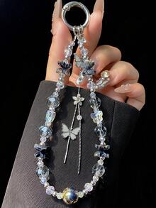 奢华闪亮蝴蝶水钻串珠手机手链带饰链结手机挂绳钥匙扣包相机钥匙扣吊坠礼物送给母亲、家人、朋友、生日、节日手机饰物、手机链 - 蝴蝶串珠 - 查看 17