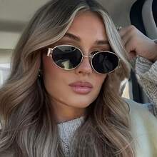 Everyday Elegant And Chic Oval Metal Fashion Women's Glasses - French Retro Style With Gold Accents, Fashionable Small Frame, Decorative AC Lenses, Perfect For Streetwear And Fashion Outfits - 金色框架黑灰色片. - 查看 5