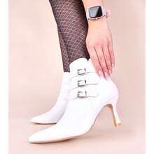 Pointed Toe Kitten Heel Ankle Boots For Daily Wear - White - View 4