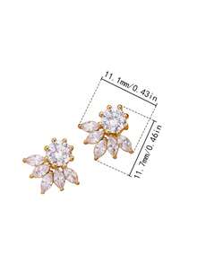 一对优雅金色花朵耳钉，闪亮水晶花蕊设计，铜质材质，不褪色且低过敏性，送给她的浪漫礼物 - 金色 - 查看 6