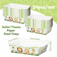 12个/24个丛林主题动物印花零食薯条托盘，适用于生日派对装饰、零食盒、小吃餐盘、墨西哥卷饼架、餐厅婚礼、派对用品、圣诞节