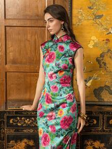Faeriesty Small Stand Collar Layered Cap Sleeve Side Slit New Chinese Style Women's Cheongsam Dress, Suitable For Formal Dinner, Wedding Reception And Evening Party - Mint Green - View 7