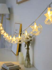 斋月装饰月亮和星星串灯，电池供电灯，适用于开斋节、伊斯兰节日、家居和房间装饰，非常适合斋月吉祥、开斋节、餐厅装饰、酒店装饰、卧室装饰、客厅装饰； - 暖色 - 查看 1