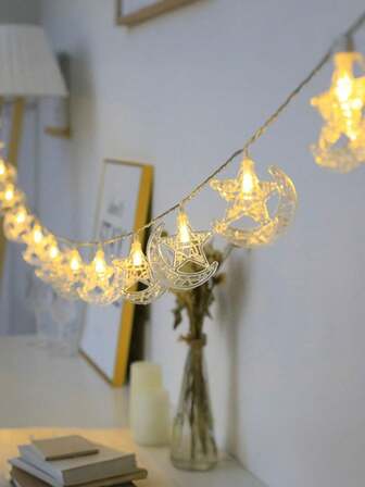 Ramadan-dekoration måne- och stjärnljusslingor, batteridrivna lampor för Eid, islamiska festivaler, hem- och rumsinredning, perfekt för Ramadan Mubarak, Eid Al-Fitr, restaurangdekoration, hotelldekoration, sovrumsdekoration, vardagsrumsdekoration;