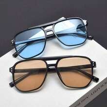 1 pieza Gafas de moda básicas para mujer, adecuadas para uso casual de negocios, regalo de otoño/invierno - Mi Nail/Marco negro Pieza azul - Ver 2