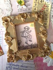 1pc Vintage Gold Tone European Style Embossed Resin Small Photo Frame, Blank Frame, Floral Decor, Scrapbooking, Photography Prop