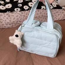 New Fashionable Women's Lightweight Travel Cosmetic Bag 4-Compartment Design Front Pocket With Two Large Mesh Pockets And Clear Bottom Storage Bag Includes Elastic Drawstring Makeup Brush Pouch Available In Four Colors - Blue - View 5
