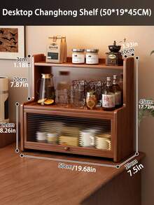 2 Ripiani in Bambù Naturale, Scaffale Organizzativo da Cucina con Copertura Antipolvere, Portaspezie, Scaffale Organizzativo da Bancone per Tazze, Condimenti, Libri, Piante in Vaso - Scaffale Multifunzionale, Ideale per Casa e Ufficio - Multicolore - Visualizzare 7