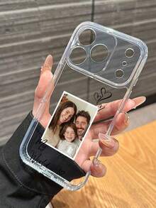 1pc Customized Text & Image Couple Anniversary/DIY Design Transparent Anti-Scratch Lens Protection Phone Case, Personalized Lens Meets Individual Needs, Compatible With IPhone, Customized Photo Phone Case, Personalized Image Phone Case, Gift, Valentine's Day Gift, Birthday Gift, Small Gift, Mother's Day Gift, Father's Day Gift, Friend Gift - Clear - View 5