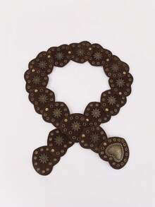 Hershine 1 pezzo Cintura stile boho western cowboy/cowgirl country punk, fibbia a fiore cava ovale con patchwork per donna, accessorio da abito boho con decorazione in bronzo anticato - Marrone 1 - Visualizzare 4