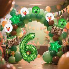40 Inch Green Pixel Miner Themed Number Foil Balloons, Mining Green Birthday Party Decorations Bundle 0 - 9 Optional Anniversary Balloon Party Supplies Number 6 - Số 6 - Xem 3