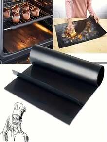 1pc Non-Stick Reusable Oven Liner - Perfect For Electric & Gas Ovens, Toasters, Grills | Keeps Your Kitchen Clean With Durable Fiberglass Baking Mat, Bottom Oven Liners, BBQ Accessories, Kitchen Accessories - Black - View 2