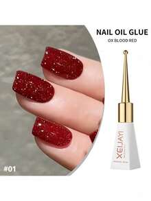XEIJAYI 1支装 10ml 玻璃瓶装红色钻石闪粉凝胶指甲油 - 全息钻石可卸UV LED凝胶指甲油，适用于家庭美甲沙龙DIY - 紅色 - 查看 3