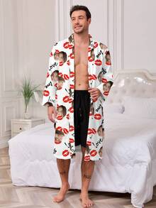 定制男士加绒浴袍，可印制任意图案，个性化照片睡衣，趣味定制图案，舒适睡衣。适合作为节日礼物、生日礼物、个性化礼物、色彩缤纷、可爱俏皮、独特专属礼物，是送给男友/女友的理想之选，也适合送给男友、女友、家人、朋友、长辈，秋季时尚，适合节日派对，厚实法兰绒家居服。 - 白色 - 查看 3