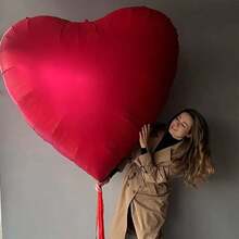1 quả bóng bay hình trái tim khổng lồ màu đỏ, kích thước 63 inch, thích hợp trang trí đám cưới, sinh nhật, kỷ niệm, ngày Valentine, các dịp lễ hội. Chất liệu giấy bạc bền, có thể tái sử dụng, trang trí nhà cửa cho các buổi lễ. - Đỏ - Xem 3