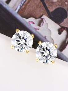 XUJIA 2.0 Carat Total Weight Moissanite Stud Earrings, 925 Sterling Silver Screw Back, 6.5mm-1 Carat D Color VVS1 Clarity Round Cut Moissanite Earrings, Jewelry Gift For Women, Anniversary, Birthday, Christmas - 金黃色 - 查看 4