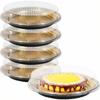 10.8" Catering Trays With Lids [5 Pack] Disposable Pie Carrier With Clear Lid Round Party Trays And Platters For Party Cake Pie Sandwich Cookie 5.