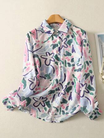 秋季新款彩色水墨印花衬衫 | 女士时尚轻盈透气长袖衬衫