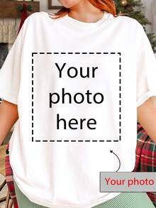 Camiseta de manga corta holgada y personalizable de extra-large - Parte superior casual de mujer de cuello redondo con estampado de dibujos animados - Ropa casual de punto elástico adecuada para uso durante todo el año, con patrones personalizados, camisetas, blusas de moda, patrones personalizables, impresión por transferencia de calor, eliminación de fondo personalizada, celebridades, anime, patrones, pasatiempos, regalos personalizados, regalos festivos