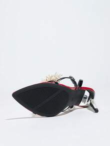 Damen High Heels, modisch für Frühlings-/Sommerfeste, Outdoor, elegante Bankette, elektroplattierte Spitzenschuhe mit Kontrastfarbe, Urlaubsparty Mode Glasstruktur Blumendekoration glamouröse rote Sandalen, geeignet für Hochzeit, Party, Büro, Outdoor, alle Jahreszeiten - Rot - Übersicht 7