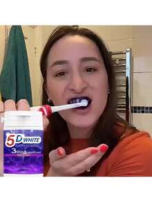 Polvo blanqueador dental morado 5D - limpieza profunda, aliento fresco, dientes más blancos cada día, uso doméstico y de viaje, cuidado dental portátil, polvo de limpieza profunda. - Morado - Ver 4