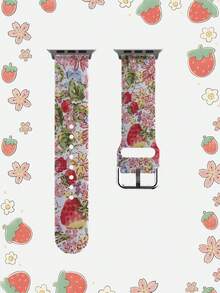1 Stück Frühlings-Erdbeere Weicher Blumen Elastischer atmungsaktiver komfortabler Ersatz-Armband für Apple Watch 38mm 40mm 41mm 45mm 44mm 42mm 49mm, modischer lässiger Mehrfarbiger Silikon Uhrenarmband kompatibel mit Apple Watch Ultra Serie S11/S10/SE/9/8/7/6/5/4/3/2/1 Smartwatch Zubehör - Verschiedenfarbig - Übersicht 7