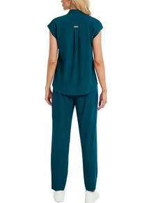 2 件套女士时尚立领磨砂制服套装