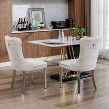 High-End Contemporary Dining Chairs In Solid Wood With Upholstery, Covered In Velvet, Stainless Steel Legs And Rivet Ornaments, Two Chairs Per Set. - Conventional - View 4
